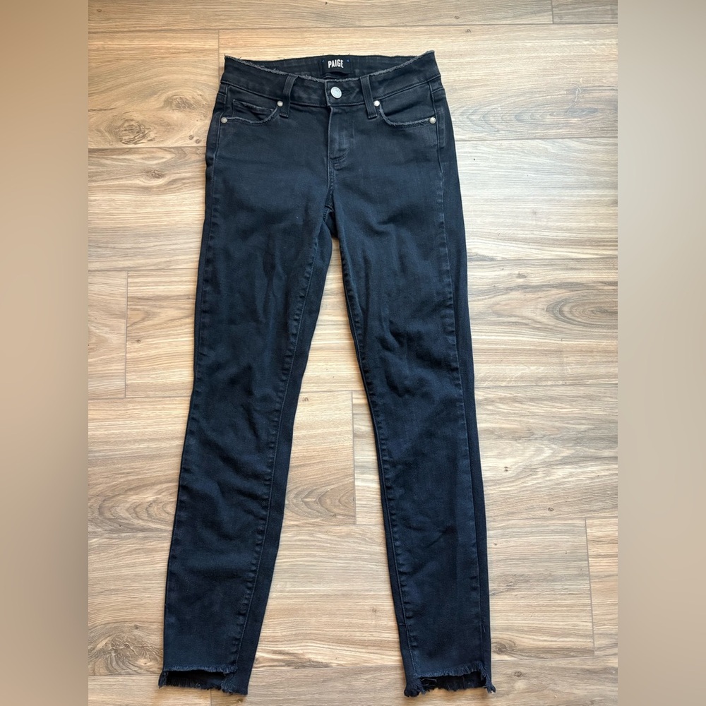PAIGE Skinny Jeans Verdugo Ankle, Raw Hem, Black, Distressed